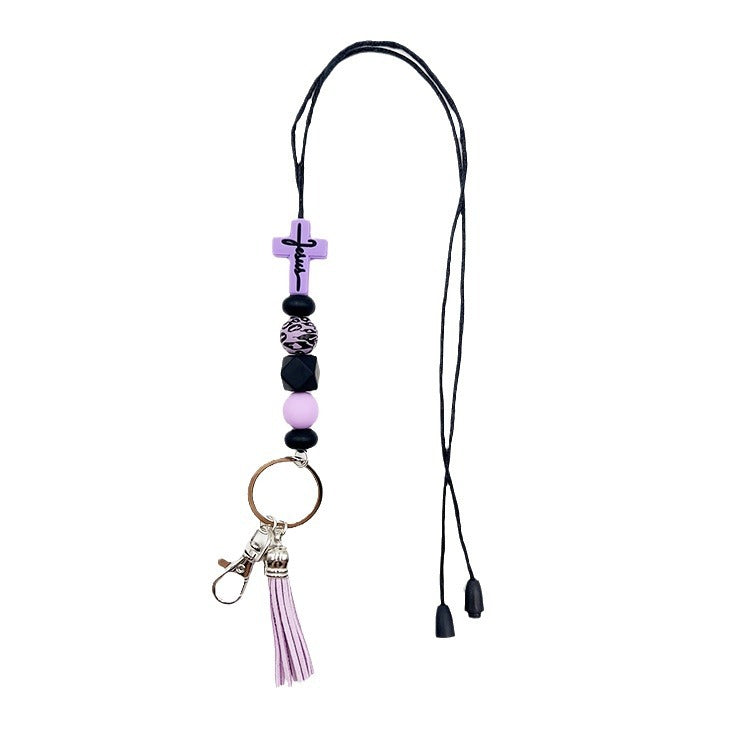 Wholesale Cross Silicone Bead Hanging Rope Certificate Keychain